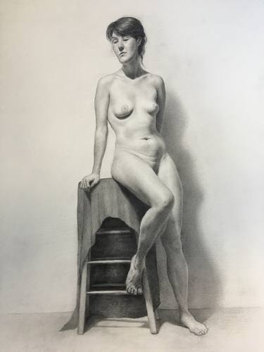 Nude figure on a stool thumb