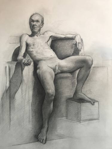 Man in repose, nude, laid back, around 2008 thumb