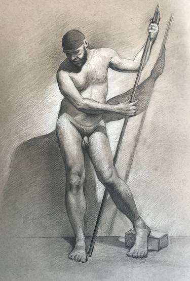 Nude figure with bandana and stick thumb
