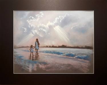 Sisters at the seaside - original pastel art thumb