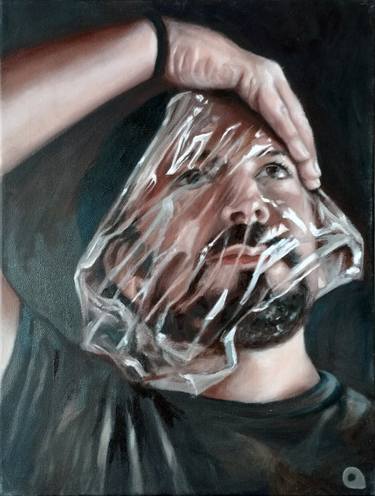 Portrait of a man with plastic wrap, "Horizon" thumb