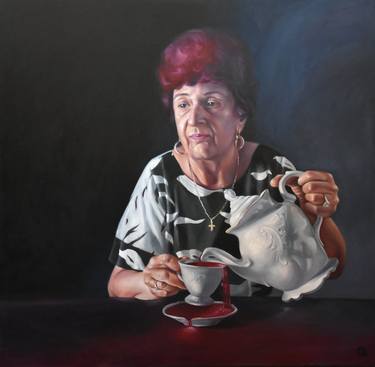 Tea Time, portrait of woman with tea thumb