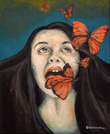 Acrylic portrait with butterflies - Speaking change thumb