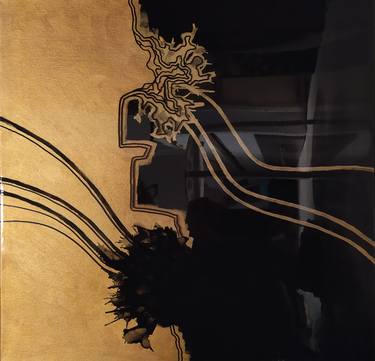 Resin painting Gold and Black Flowers, Resin epoxy minimalist art thumb