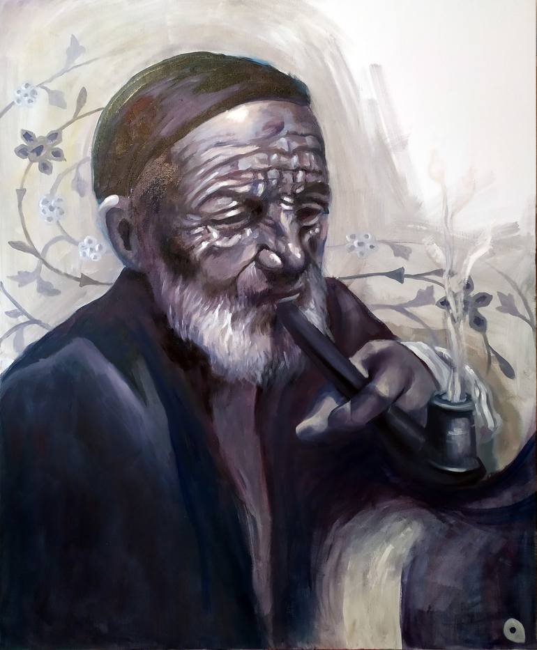 Chibouk Pipe Smoking, Old Man Smoking, Turkish and Iranian pipe Painting by  Adelacreative Adela Trifan | Saatchi Art