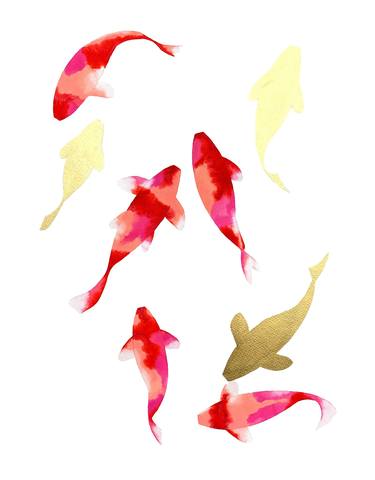 Red, pink and gold koi thumb