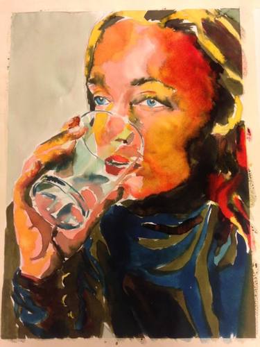 Woman drinking a glass of water. thumb