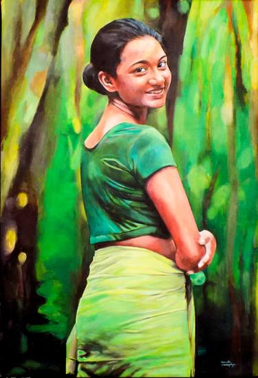 Original Art Deco Portrait Paintings by Hemantha Warakapitiya