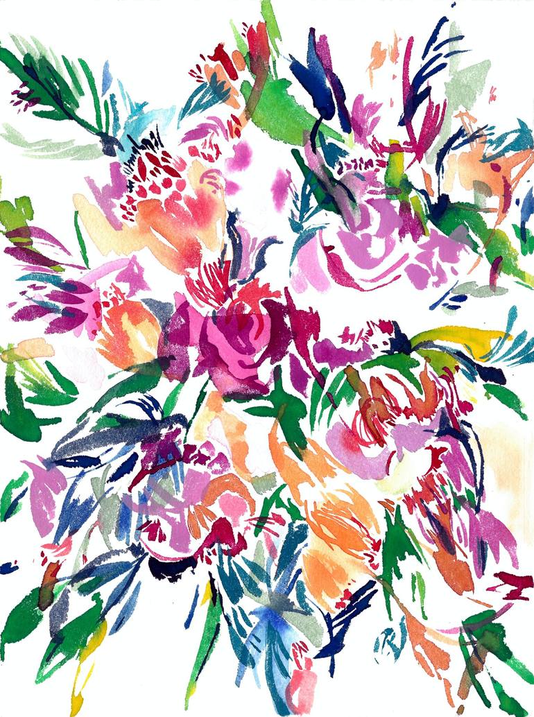 Abstract Flower Watercolor Painting by Beatriz Vazquez | Saatchi Art