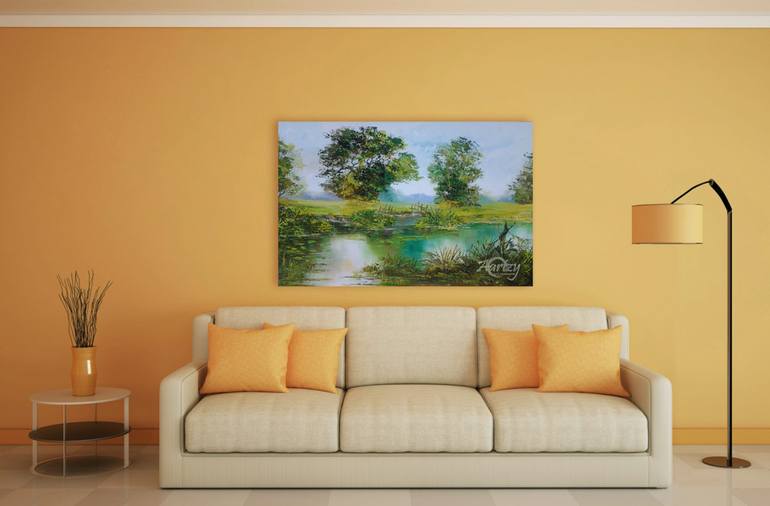Original Art Deco Landscape Painting by Aryawansa Perera