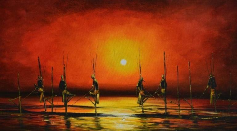 Original Landscape Painting by Aryawansa Perera | Art Deco Art on Canvas | Witnessing the Sunset