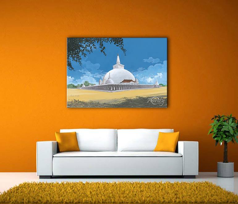 Original Art Deco Landscape Painting by Anura Srinath