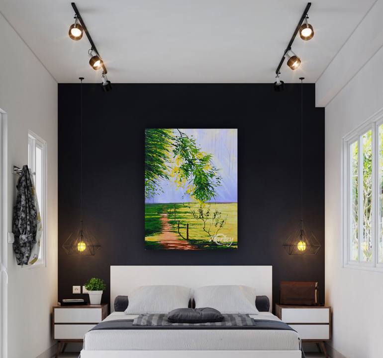 Original Art Deco Landscape Painting by Sandaruwan Perera