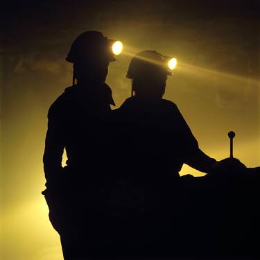 "Two miners in silhouette" 1993, San Martín, Zacatecas, Grupo MX thumb