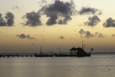 "Jetty with fishing boats at sunset." 1985, Contoy, Q.R. Mexico thumb