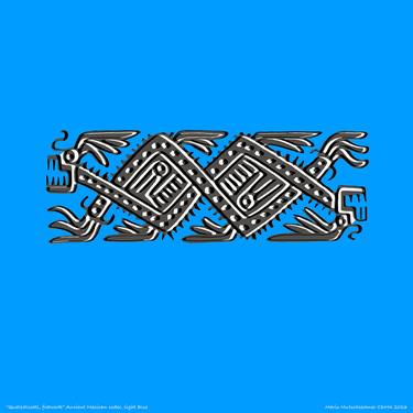 “Quetzalcoatl, fretwork", Ancient Mexican codex, light blue. thumb