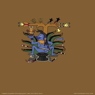 Mayahuel, Aztec goddess of the maguey. Codex Laud 16, brown thumb