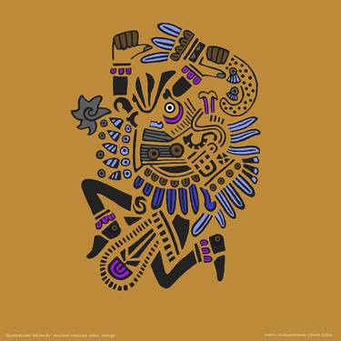 "Quetzalcoatl bailando" Ancient Mexican codex, orange thumb