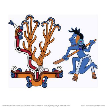 "Tonacatecuhtli, the lord of our livelihood, working the land." white, Codex Fejervary Mayer, sheet 29, Limited Edition of 9 thumb