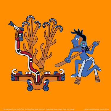 "Tonacatecuhtli, the lord of our livelihood, working the land." Orange, Codex Fejervary Mayer, sheet 29 - Limited Edition of 9 thumb