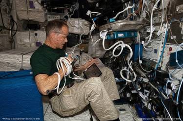 "Working in microgravity" ISS photo 2021 painting 2022 thumb