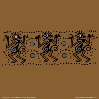 "Changuitos" grey on brown. Ancient Mexican design thumb