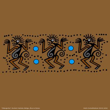 "Changuitos" blue on brown. Ancient Mexican pictogram thumb