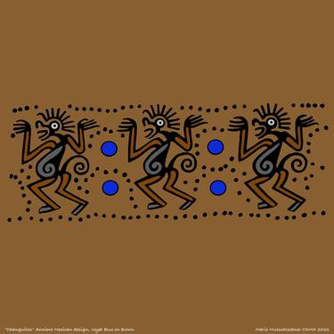 "Changuitos" royal blue on brown. Ancient Mexican design thumb