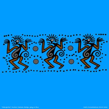 "Changuitos" grey on blue. Ancient Mexican design thumb