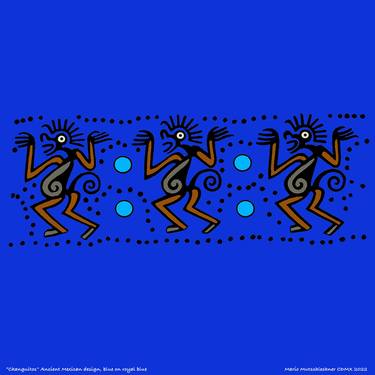 "Changuitos" blue on royal blue. Ancient Mexican design thumb