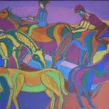 Horses ad the watering hole by Bohdan Bilinchuk