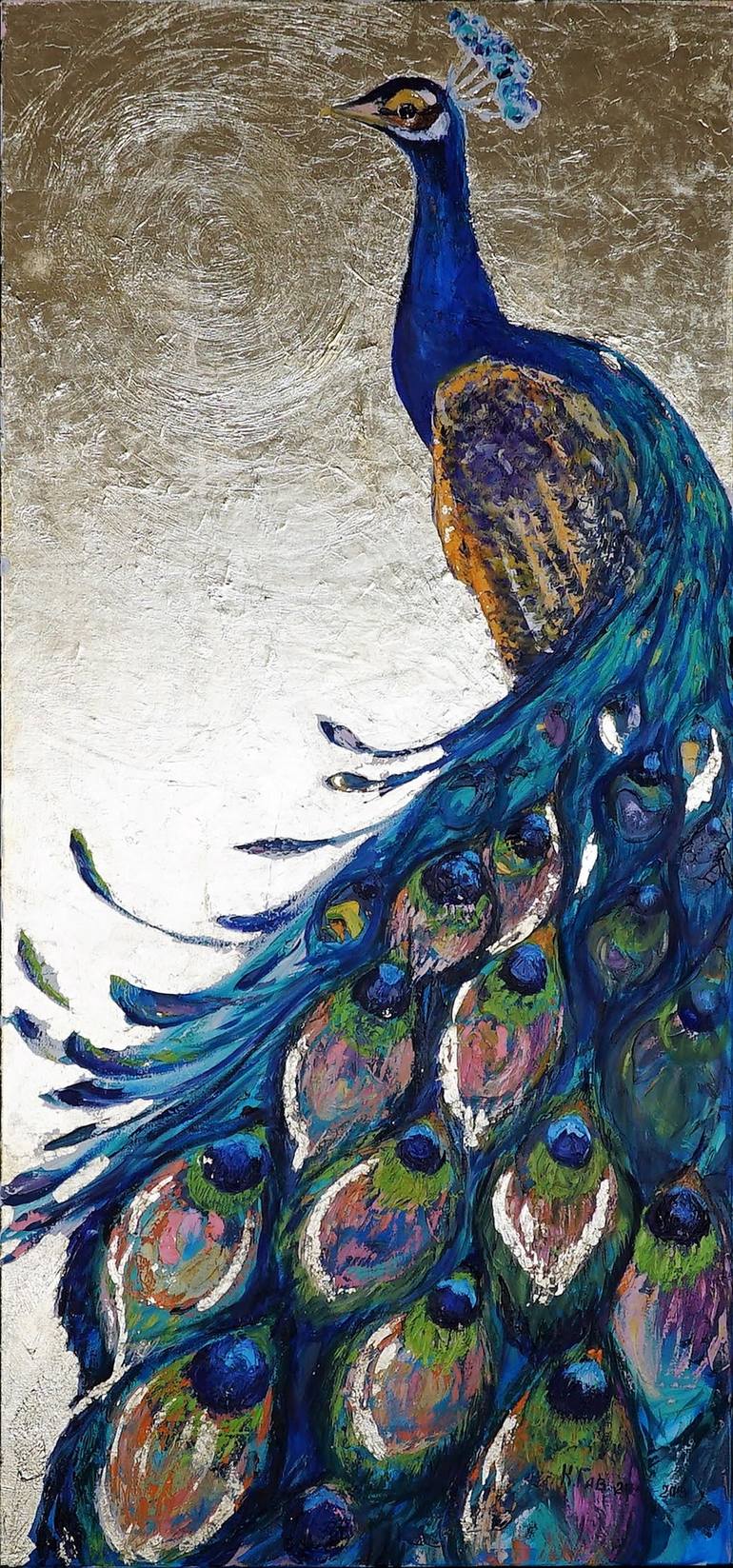 Peacock Art Gold Painting Painting By Kristina Kolesnikova Saatchi Art   5030159 HSC00001 7 