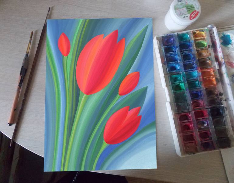 Original Abstract Floral Painting by Nata Korpusova