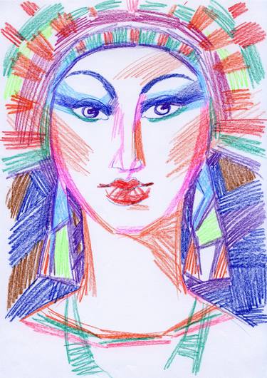 Portrait of a Girl in a Headdress Drawing Colored Pencil thumb