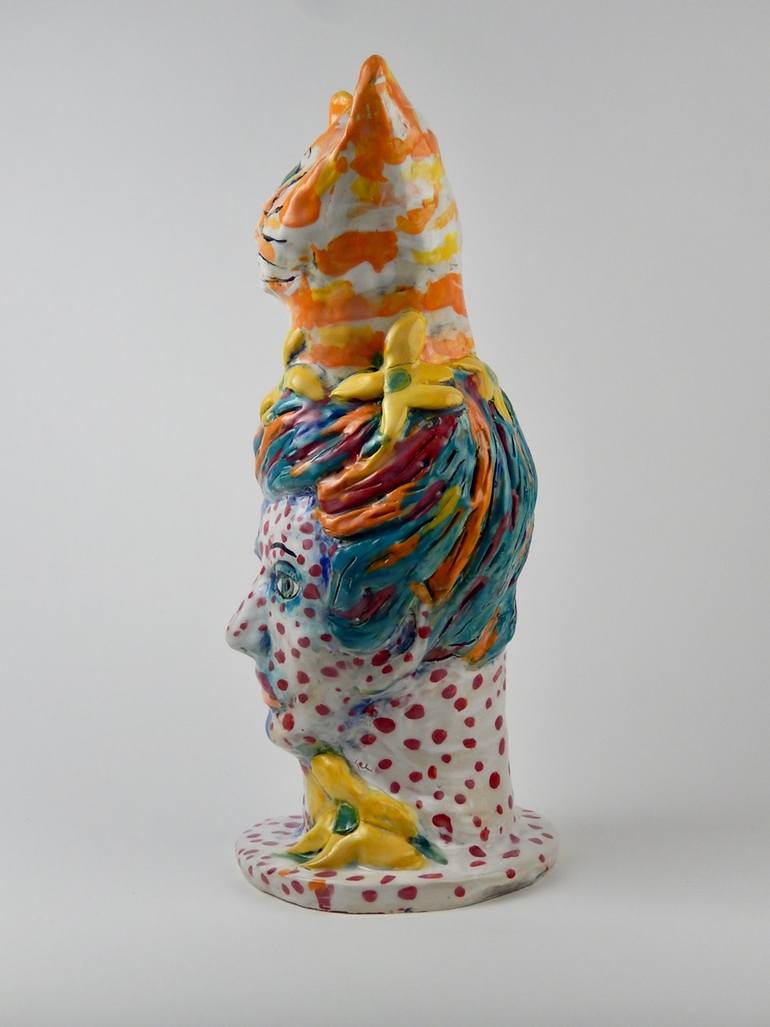 Original Expressionism Cats Sculpture by Linda Smith