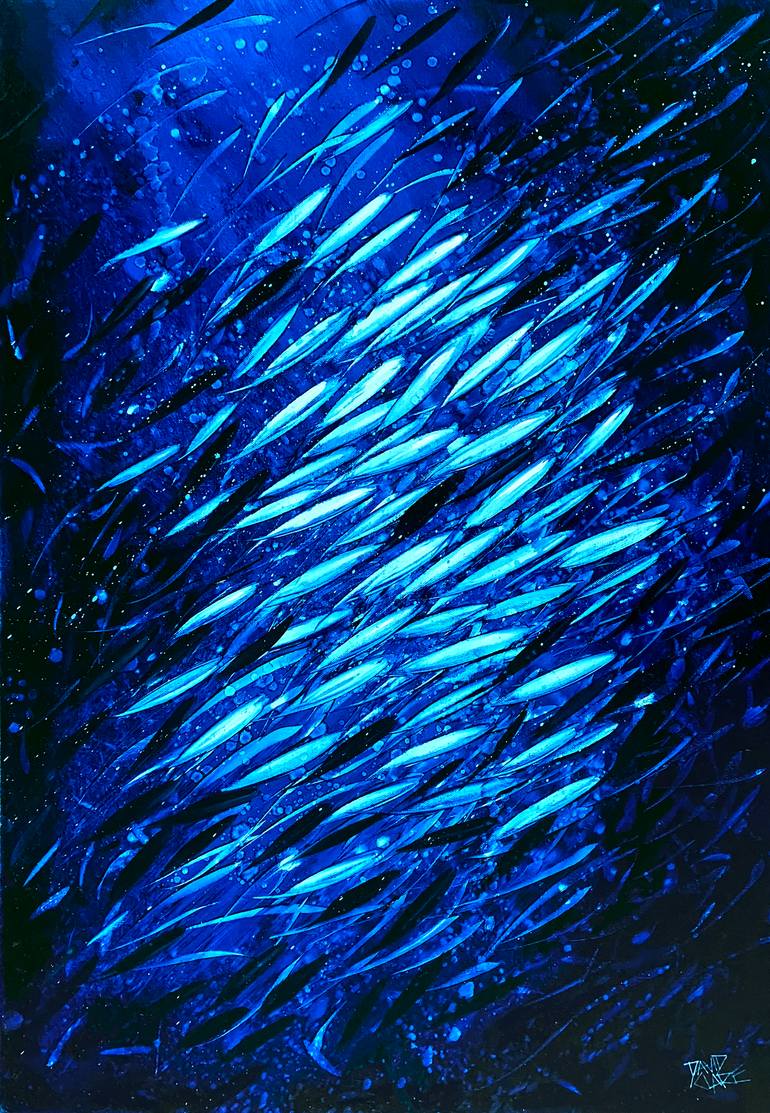 Original Beach Painting by David Clare | Abstract Art on Canvas | A School Of Fish