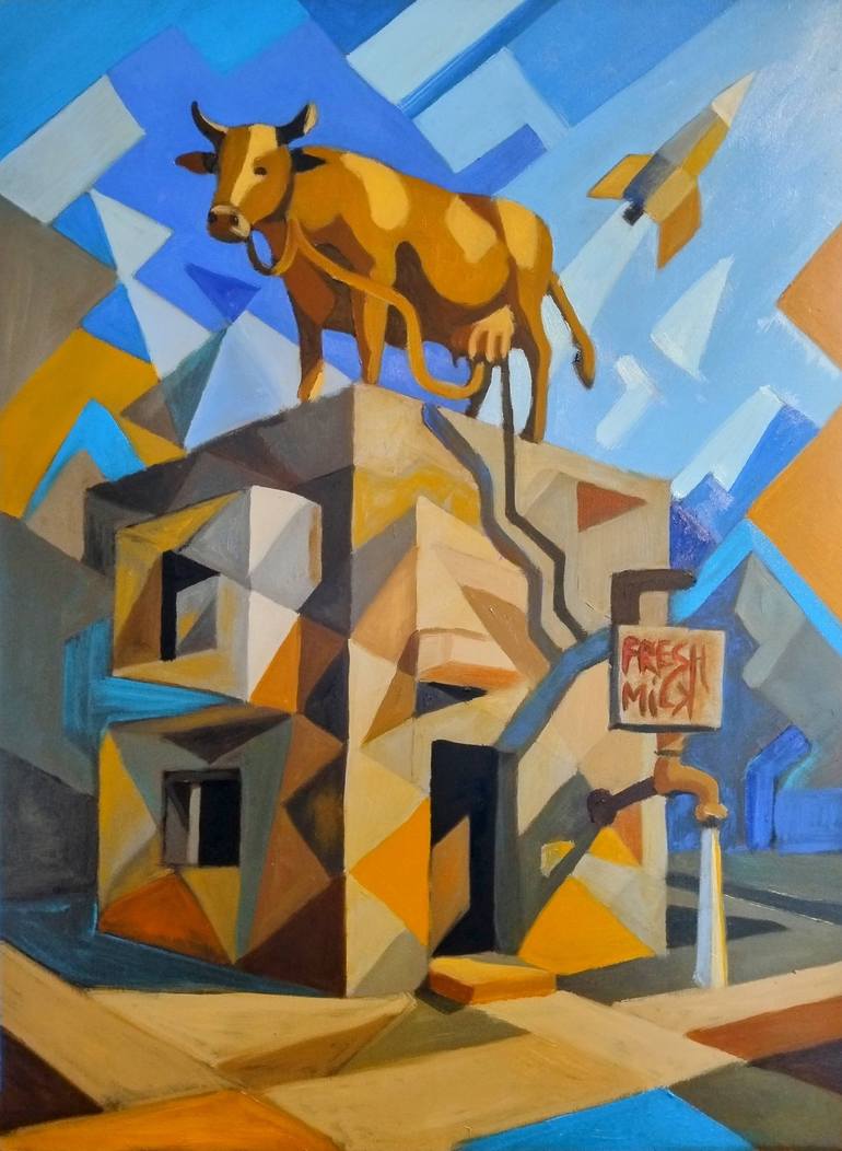 Original Architecture Painting by Gabriele Cuccu | Contemporary Art on Wood | Fresh Milk