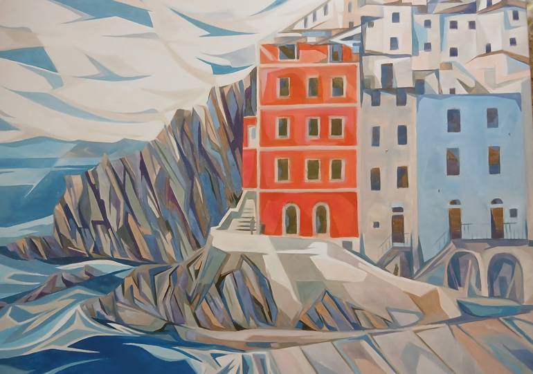 Original Architecture Painting by Andrew Clayton | Abstract Expressionism Art on Canvas | Riomaggiore, Cinque Terre