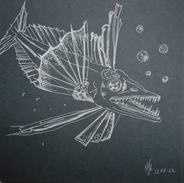 Original Expressionism Fish Drawings by MARIA MEDVEDEVA
