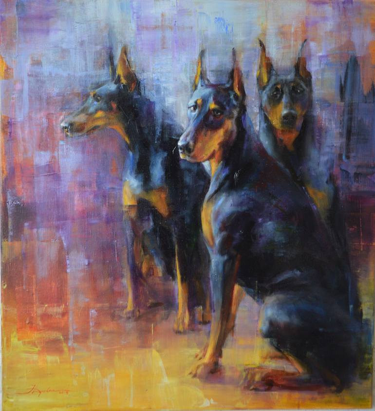 black dog Doberman Painting by Irina Drobna Saatchi Art