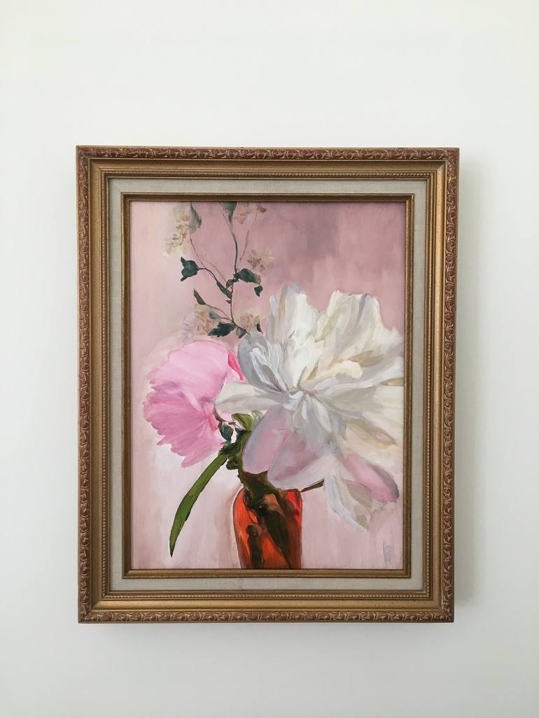 White Peony and Nine Bark Still Life Painting by Betsy Chang | Saatchi Art