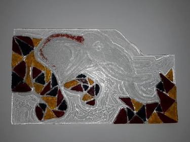 "The power and strength of the elephant" Glass Wall Sculpture thumb