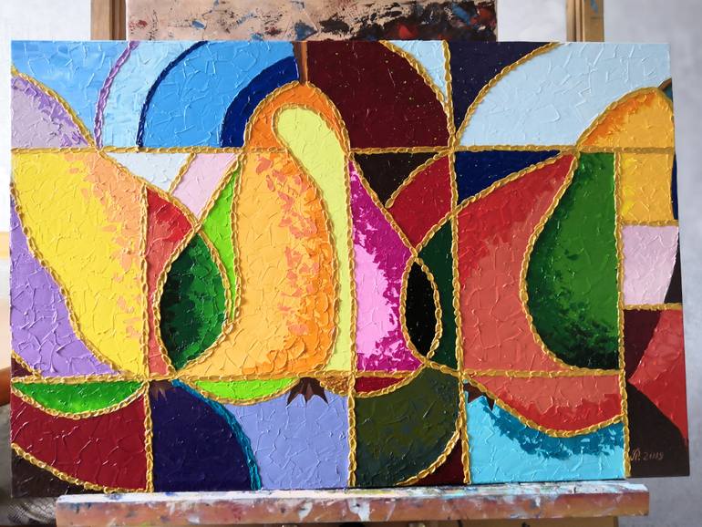 Original Cubism Botanic Painting by Liudmyla Riabkova