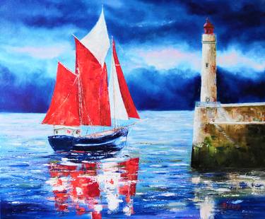 Print of Impressionism Sailboat Paintings by Ludmila Riabkova