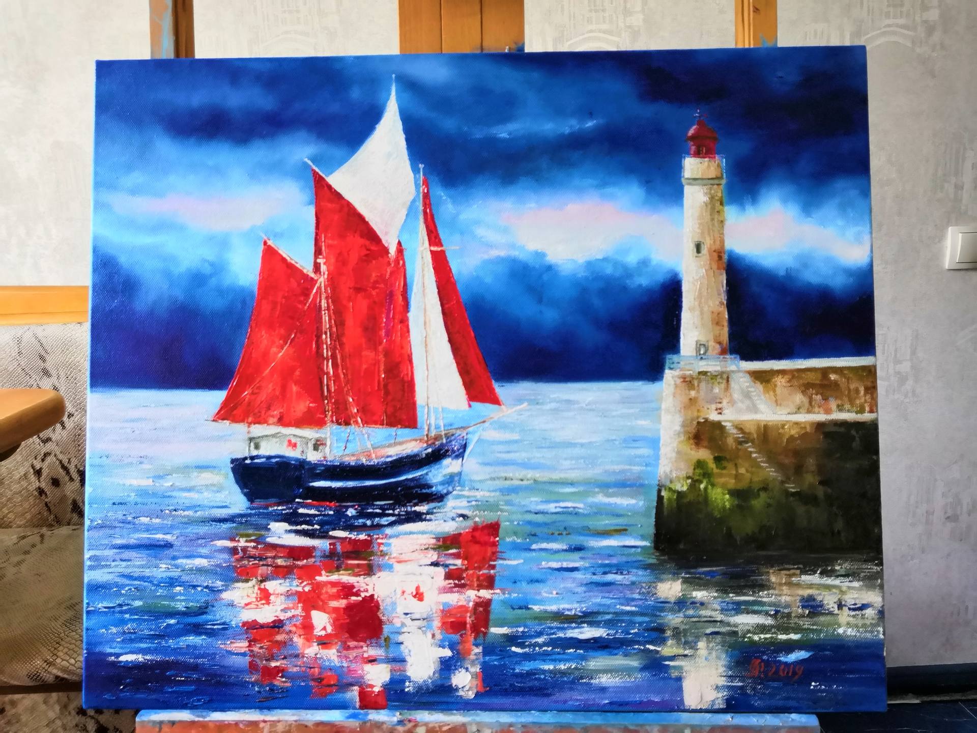 Ship art Ocean painting Boat art Seascape painting Sail boat 
