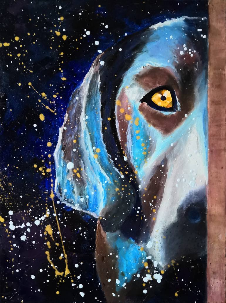Abstract Dog Painting Unique Pet Portrait Puppy Portrait Puppy Painting Dog Artwork Сute Dog Painting By Ludmila Riabkova | Saatchi Art