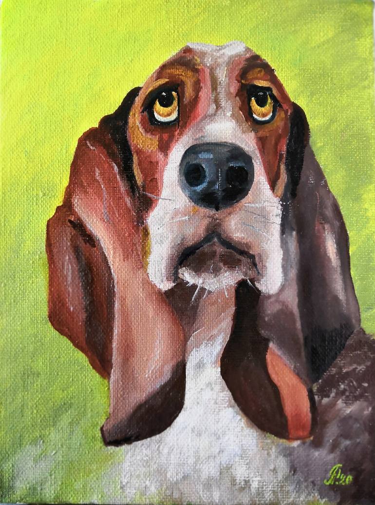 basset hound dog angel 8x10  art print animals impressionism gift new 
