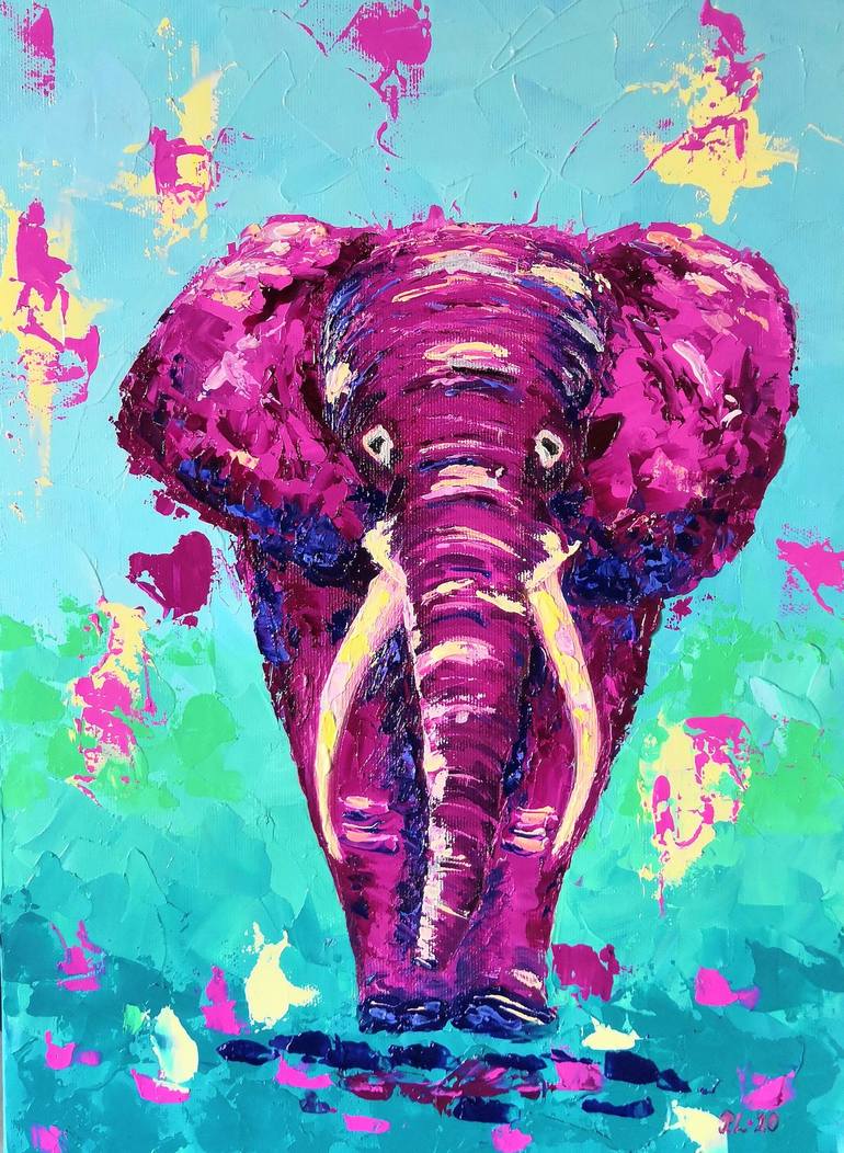 Pink elephant Painting by Ludmila Riabkova