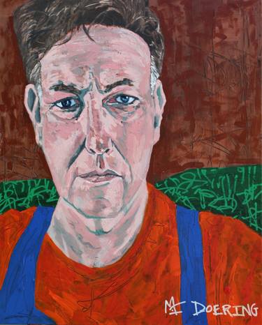 Saatchi Art Artist Michael Doering; Mixed Media, “Self-Portrait with Orange T and Blue Apron” #art