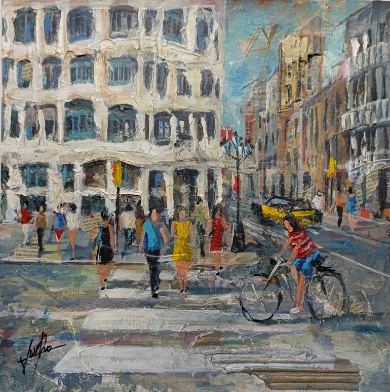 Original Architecture Painting by Josep Pozo | Contemporary Art on Other | VISTA DE LA PEDRERA BARCELONA